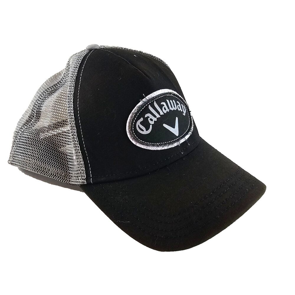 Callaway Hat Mens Adjustable Black Gray Mesh Trucker Golf Snapback Cap